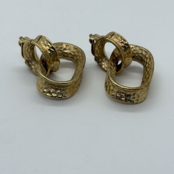 Vintage Textured Gold Tone Givenchy Logo Runway Statement Earrings Oval Hoops - Picture 2 of 7